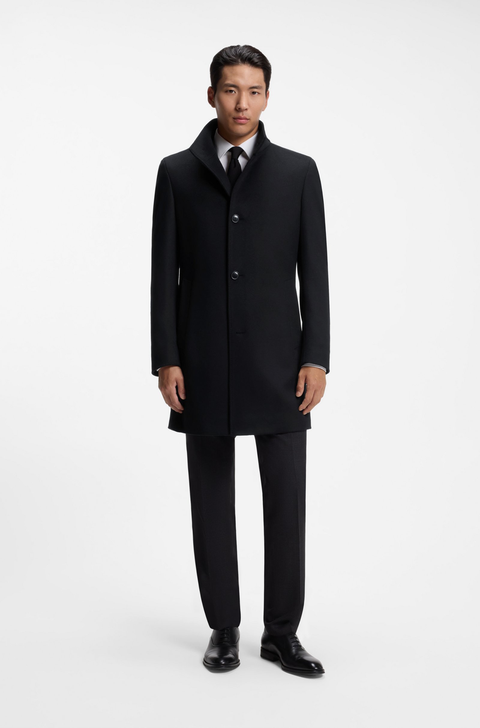 hbeu50571853_001_350 Cappotto slim fit in tessuto italiano con colletto rialzato Hugo Boss - immagine 1